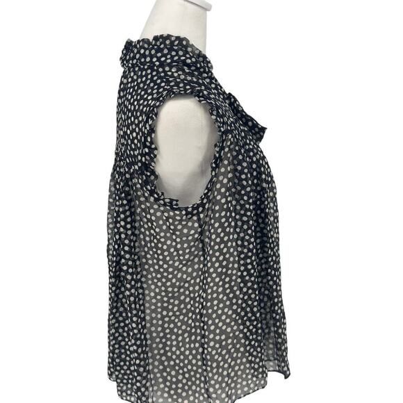 🖤 KATE SPADE Polka Dot Silk Blouse S EUC Black White Ruffle Sleeveless Top - Picture 5 of 7